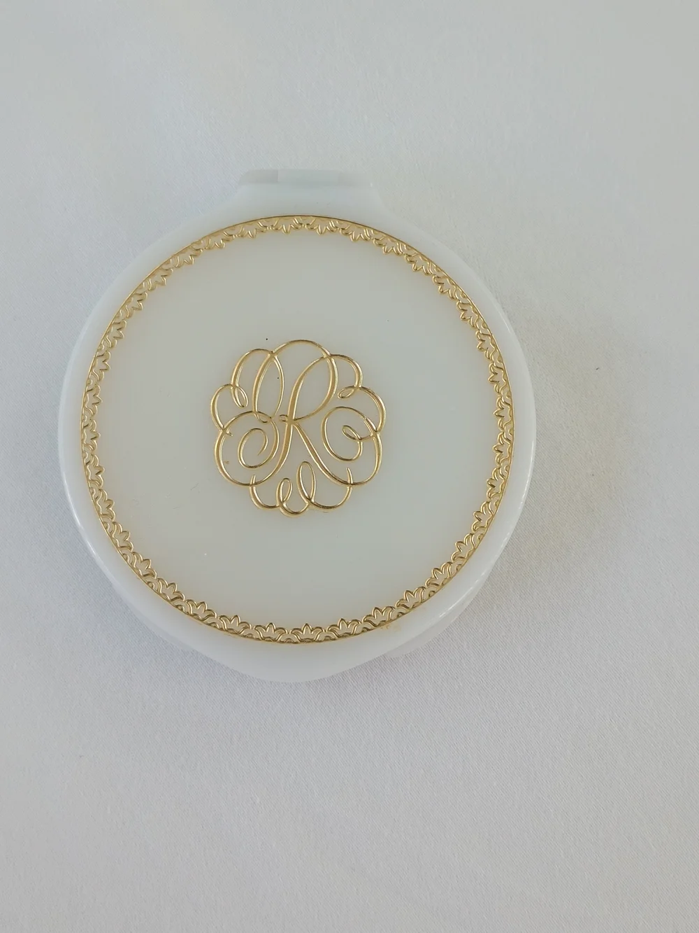 Vintage Revlon Compact Ivory 'LOVE PAT' J97 Gold Monogram Accent Unused USA